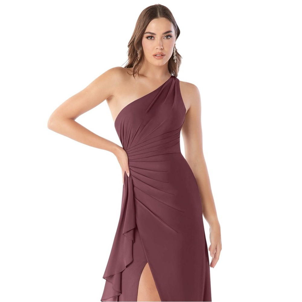 Azazie Maive One Shoulder Sangria Chiffon Dress Size 4 - Picture 16 of 16